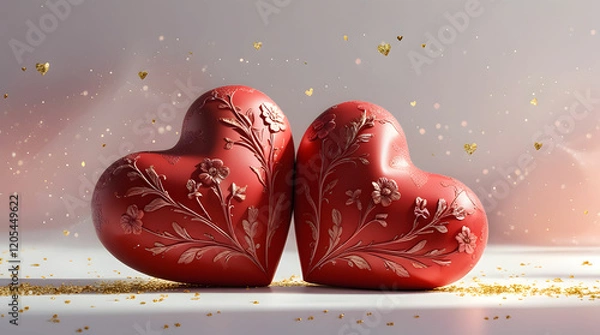 Obraz Two red heart shapes on abstract background.