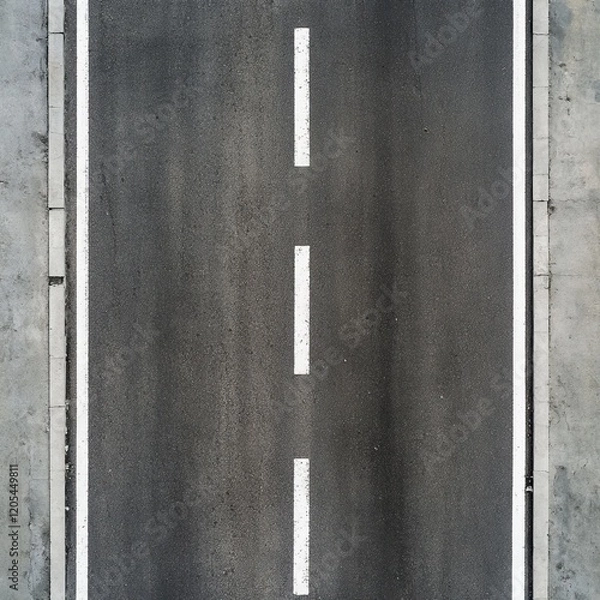 Fototapeta Overhead view of asphalt road with center line markings.