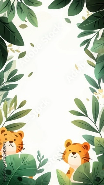 Fototapeta Jungle safari birthday party with tigers and cake outdoor venue fun celebration lush environment whimsical viewpoint