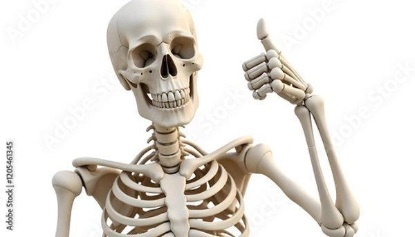Fototapeta Healthy bones represented by a smiling skeleton giving a thumbs up