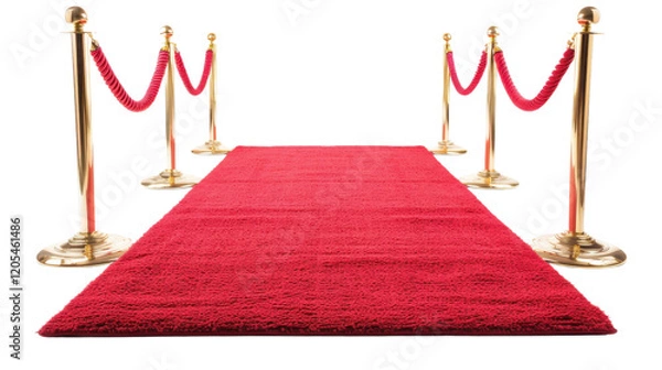 Fototapeta Red carpet with gold poles on transparent background