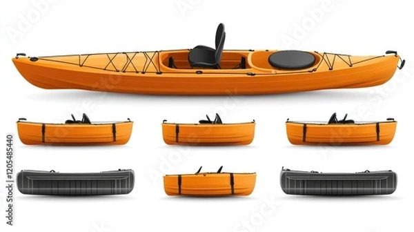 Fototapeta Orange Kayak Views Showing Different Angles and Positions