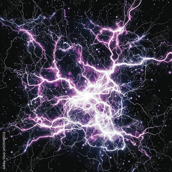 Obraz intertwined lightning formation with overlapping arcs of bright white and neon purple light