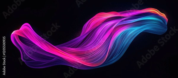 Obraz A swirling, fluid trail of neon light in gradient hues of cyan, pink, and purple, twisting and spiraling with sharp glowing edges