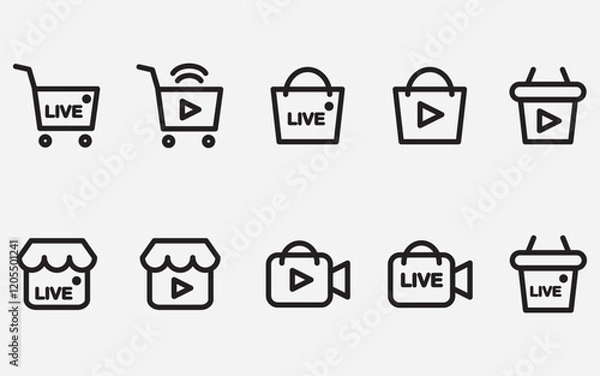 Fototapeta set of online shopping live streaming outline icons .e commerce live video vector thin line icon isolated on background
