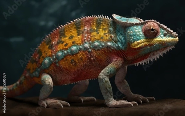 Fototapeta Chameleon with Vibrant Colors and Detailed Skin