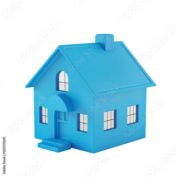 Obraz Modern Blue House Architectural 3D Render with Detailed Stud Framework and Clean Design Isolated on Transparent Background