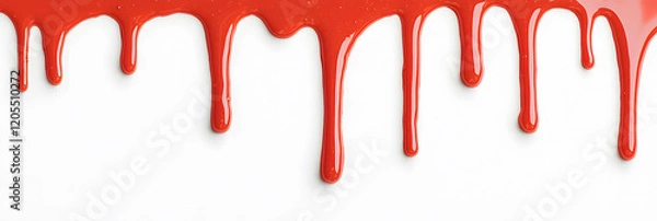 Fototapeta Red blood, red liquid or paint dripping from top to bottom, isolated on white
