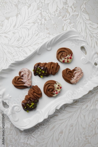 Fototapeta バレンタイン　絞り出しクッキー　チョコレートのトッピング