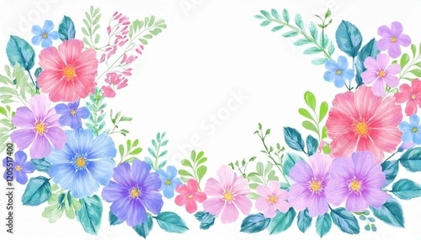 Fototapeta creative beautiful flowers frame isolated on a white background