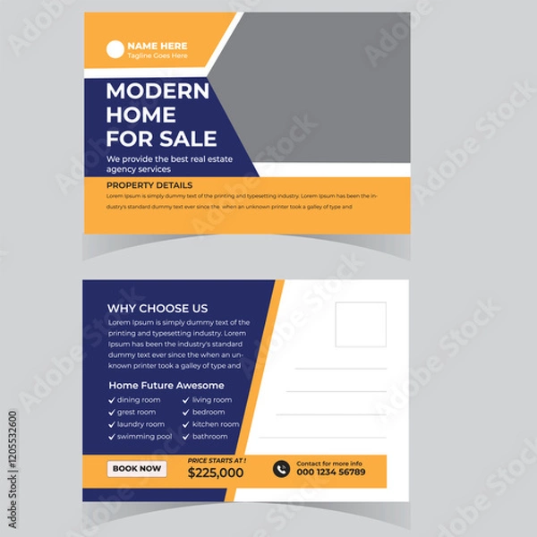 Fototapeta Post card design template. Postcard real estate, business postcards, postcard template, post card, postcard layout. Postcards design template