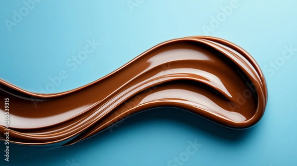 Fototapeta Rich and Smooth Chocolate Swirl on a Blue Background Creating an Appetizing Visual Experience