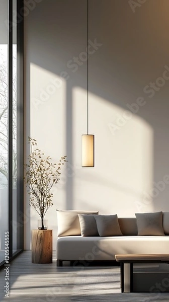 Fototapeta Modern living room with natural light and minimalist decor.