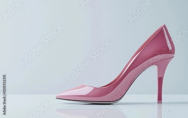 Obraz pink high-heeled shoe with a pointed toe and glossy finish on a clean white background