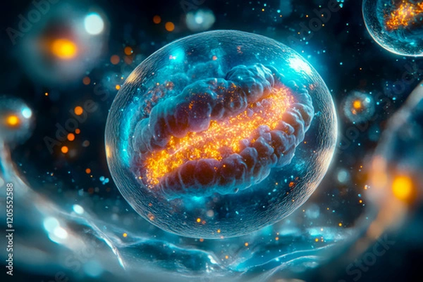 Fototapeta Exploring the intricate details of cellular structures in a vibrant, glowing representation of life at a microscopic level