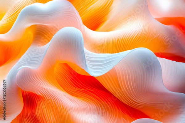 Fototapeta Bright and flowing abstract waves in vibrant orange and soft white colors create a sense of motion and fluidity