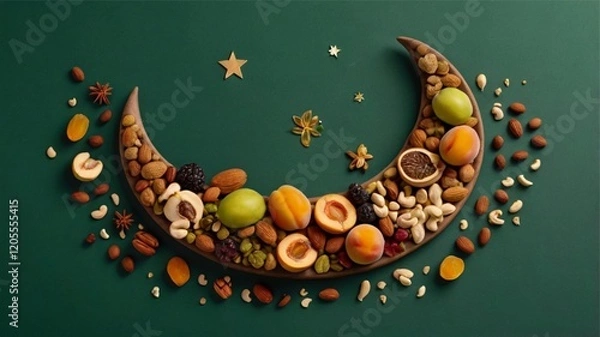 Fototapeta arabic grains form crescent moon letters with a ramadhan theme