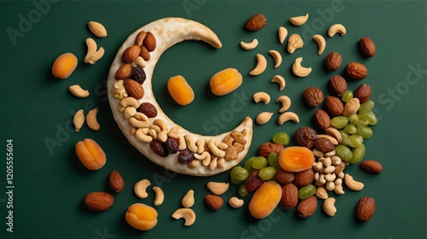 Fototapeta arabic grains form crescent moon letters with a ramadhan theme