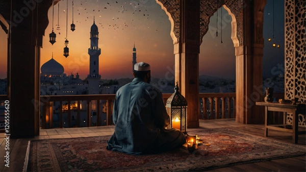 Fototapeta  muslim are praying in a place of worship with a ramadhan feel 