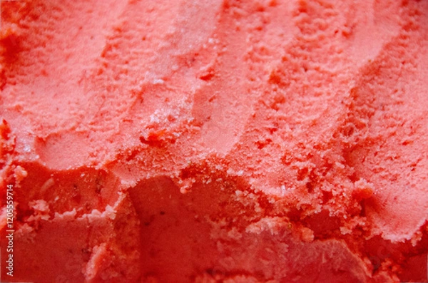 Fototapeta Raspberry sorbet texture, top view. Strawberry ice-cream pattern or texture. Texture surface of ice cream. Background of strawberry ice cream close-up. Banner. High quality photo