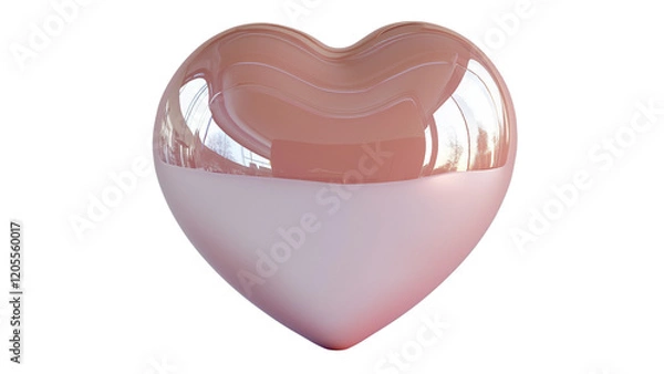 Fototapeta A glossy, smooth pink heart with a reflective surface that captures soft light, creating realistic highlights and subtle shading. The heart is perfectly symmetrical, with gently curved edges and a pol