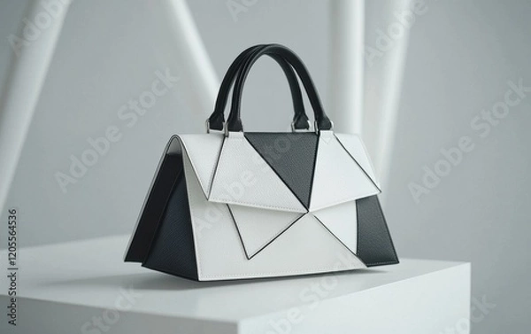 Obraz Trendy geometric-shaped bag in a monochrome palette placed on a fresh white surface