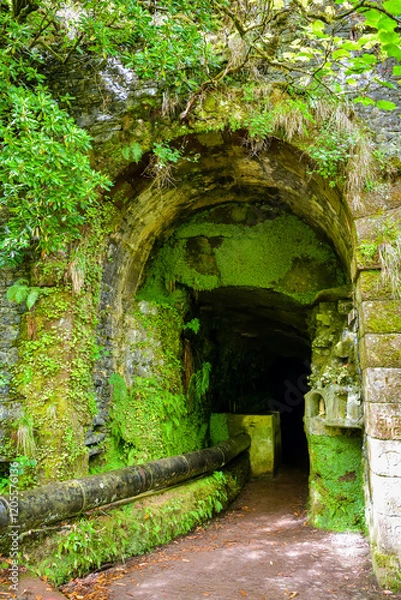 Fototapeta Entrance to 800 meter long dark Calhetta tunnel
