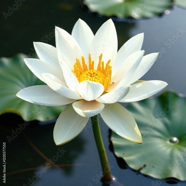 Obraz Magnificent white lotus, intensely black background, sacred, peace