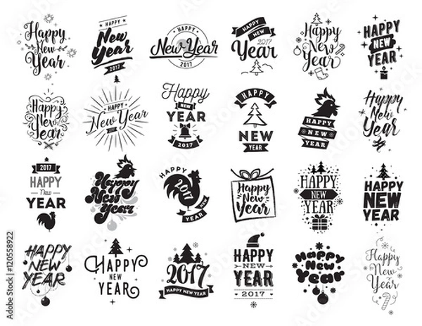 Obraz Happy New Year typographic emblems set.