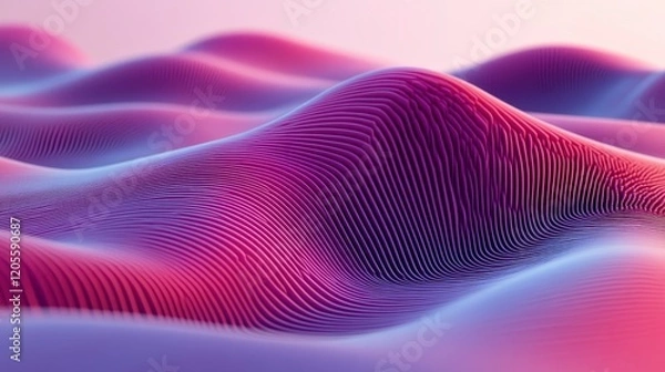 Fototapeta Abstract Purple and Pink Wave Pattern 3D Rendered Digital Background Texture