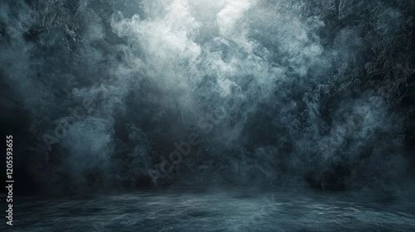 Fototapeta Dramatic Dark Moody Smoky Background Grey Concrete Floor Foggy Atmosphere Mysterious Scene