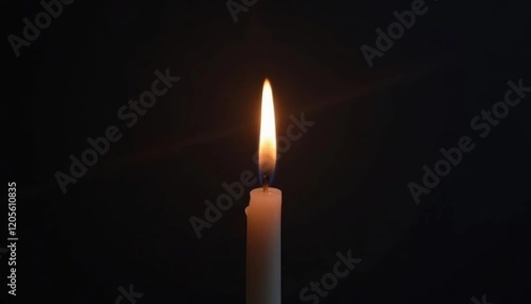 Fototapeta A single flickering candle in dark space symbol of cancer awareness.