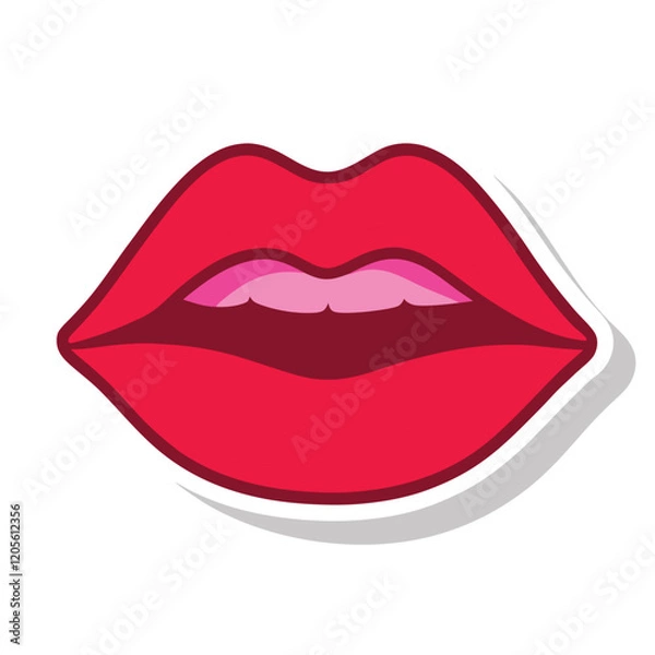 Fototapeta Realistic Closeup sensual juicy lips cartoon, drawing, ink sketch, icon, design, icon graphics, vector, image, line head, line art, isolated silhouette vector illustration painting