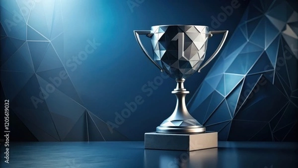 Fototapeta A Gleaming Facet-Cut Trophy, Symbolic of Achievement and Victory, Rests on a Dark, Geometric Pedestal