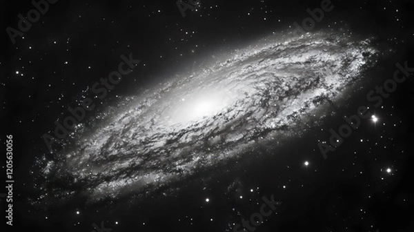 Fototapeta A black and white photo of a spiral galaxy with a bright star in the center