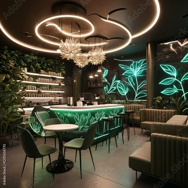 Obraz Modern Cafe with Green Lighting
