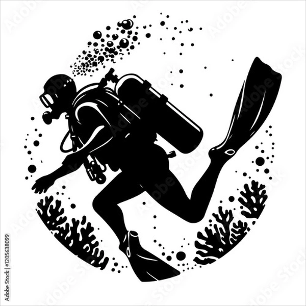 Fototapeta Scuba diving silhouette vector. Scuba diver logo icon vector on a white background. 