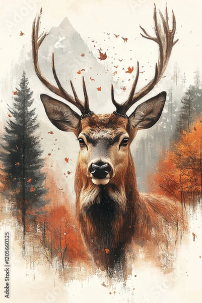 Obraz Majestic Deer in Autumnal Forest Landscape