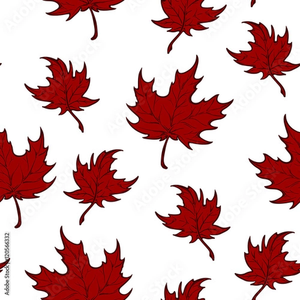 Fototapeta Autumn red maple leaves seamless pattern