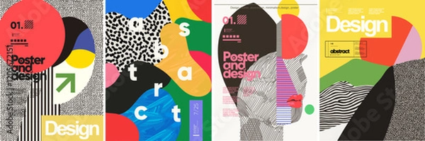 Obraz Poster, Abstract art and design. Trendy abstract vector posters with nature geometric nature, shapes, portrait, landscape and modern typography. Perfect for backgrounds, creative projects, and contem