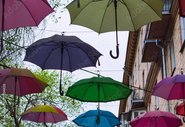 Obraz Colorful Umbrellas Hanging Outdoors in Spring