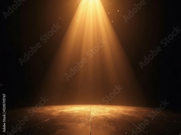 Fototapeta Podium with golden light lamps background with rays and sparks