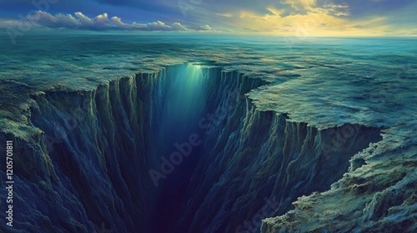 Fototapeta Exploring the depths artistic vision of the mariana trench ocean digital artwork underwater aerial view oceanic mystery