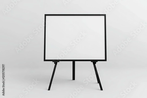 Fototapeta Empty Whiteboard on a Black Tripod Stand, Ready for Content