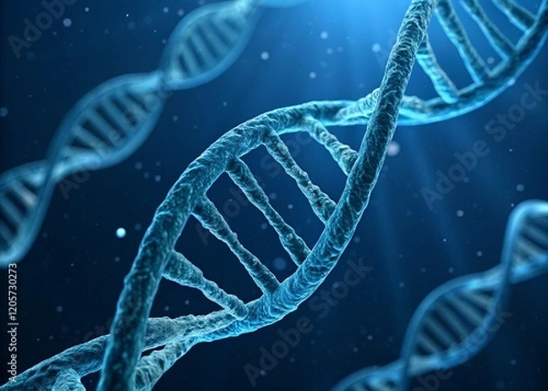 Fototapeta Close up view of double helix DNA structure in vibrant blue hues