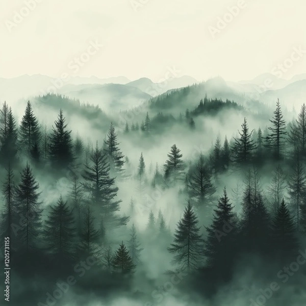 Obraz A dense forest with a misty atmosphere
