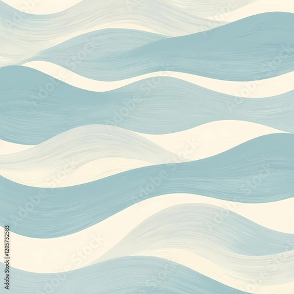 Fototapeta A serene Japanese wave pattern, seigaiha, undulates across the image in gentle, soothing strokes, with soft, pale blue hues gradating into creamy whites, evoking a sense of calming tranquility and har