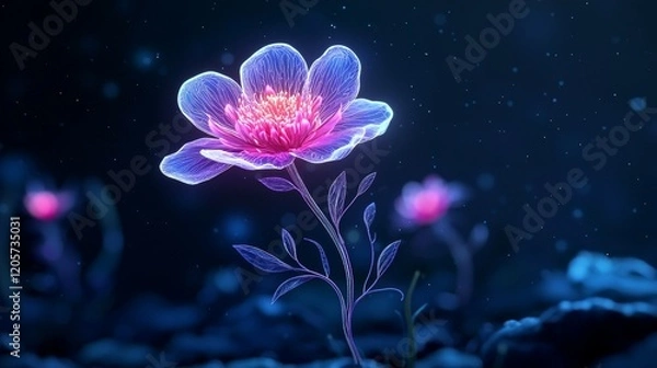 Fototapeta under deep sea concept. A glowing, ethereal flower in a dark, magical setting with vibrant colors.