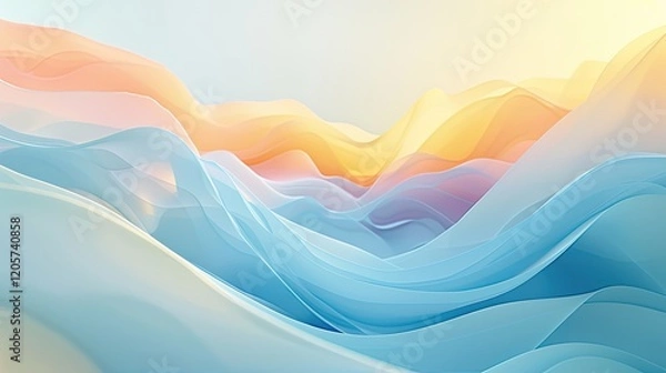 Fototapeta A dreamy animated background with pastel blue, white, and yellow hues blending harmoniously, creating a light, uplifting, and serene atmosphere