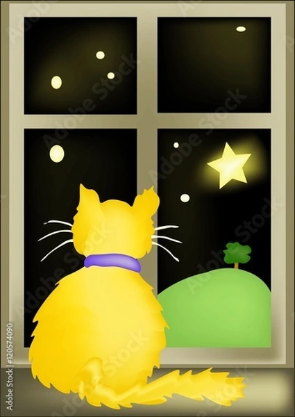 Obraz кот сидит ночью у окна